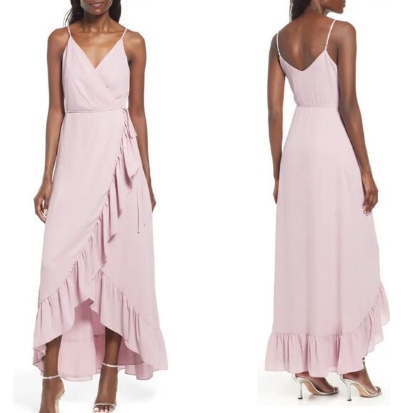 Wayf The Casey Wrap Front Ruffle Gown Dusty Pink Size XS - Picture 1 of 9